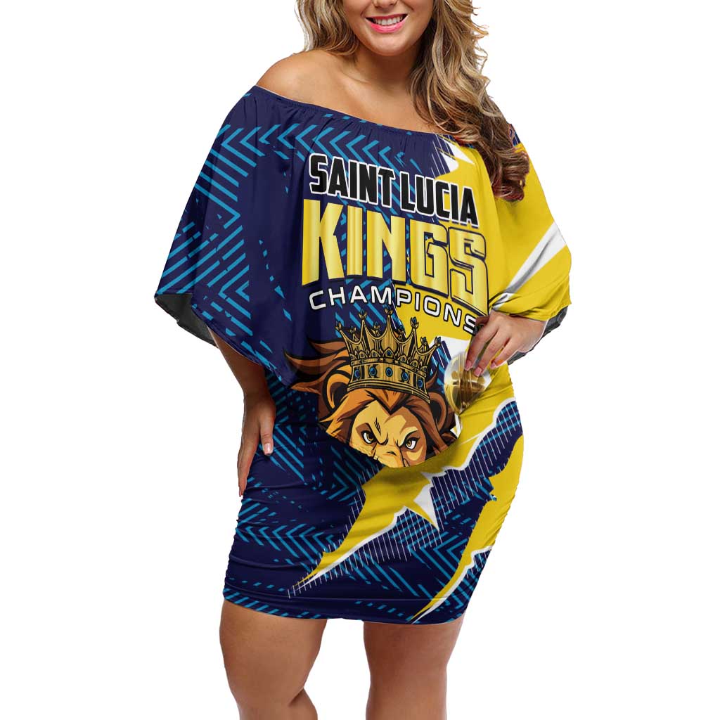 Custom Kings Saint Lucia Champions Cricket Family Matching Off Shoulder Short Dress and Hawaiian Shirt St Lucia Glory Awaits - Wonder Print Shop