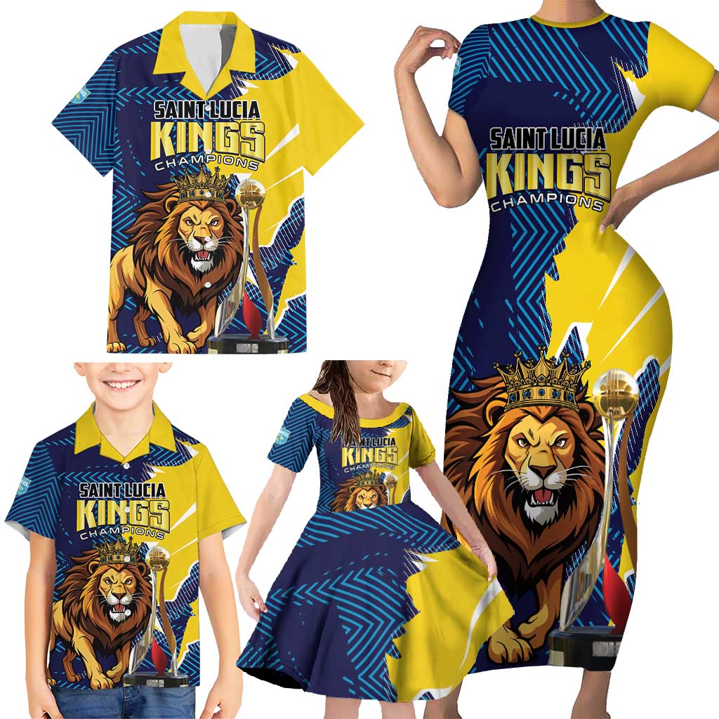 Custom Kings Saint Lucia Champions Cricket Family Matching Short Sleeve Bodycon Dress and Hawaiian Shirt St Lucia Glory Awaits - Wonder Print Shop