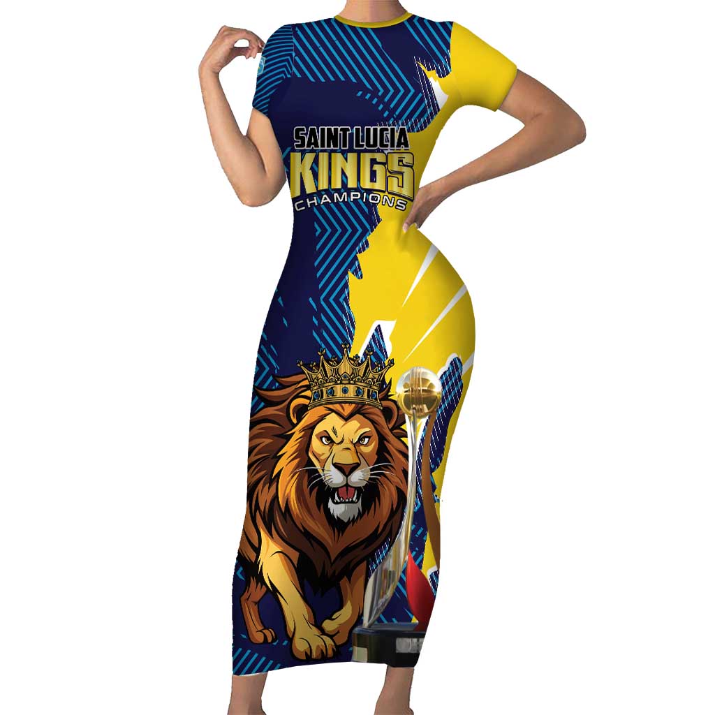 Custom Kings Saint Lucia Champions Cricket Family Matching Short Sleeve Bodycon Dress and Hawaiian Shirt St Lucia Glory Awaits - Wonder Print Shop