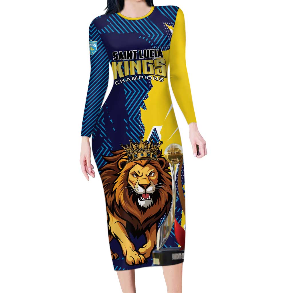 Custom Kings Saint Lucia Champions Cricket Long Sleeve Bodycon Dress St Lucia Glory Awaits - Wonder Print Shop