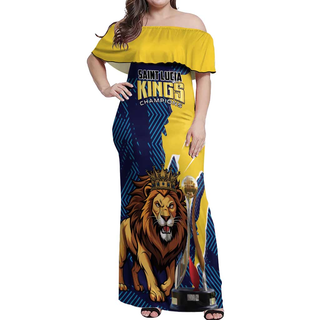 Custom Kings Saint Lucia Champions Cricket Off Shoulder Maxi Dress St Lucia Glory Awaits - Wonder Print Shop