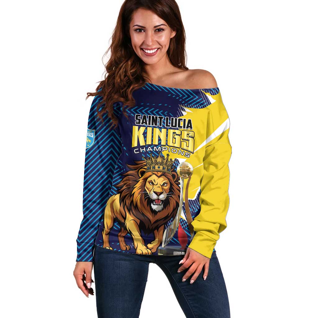 Custom Kings Saint Lucia Champions Cricket Off Shoulder Sweater St Lucia Glory Awaits - Wonder Print Shop