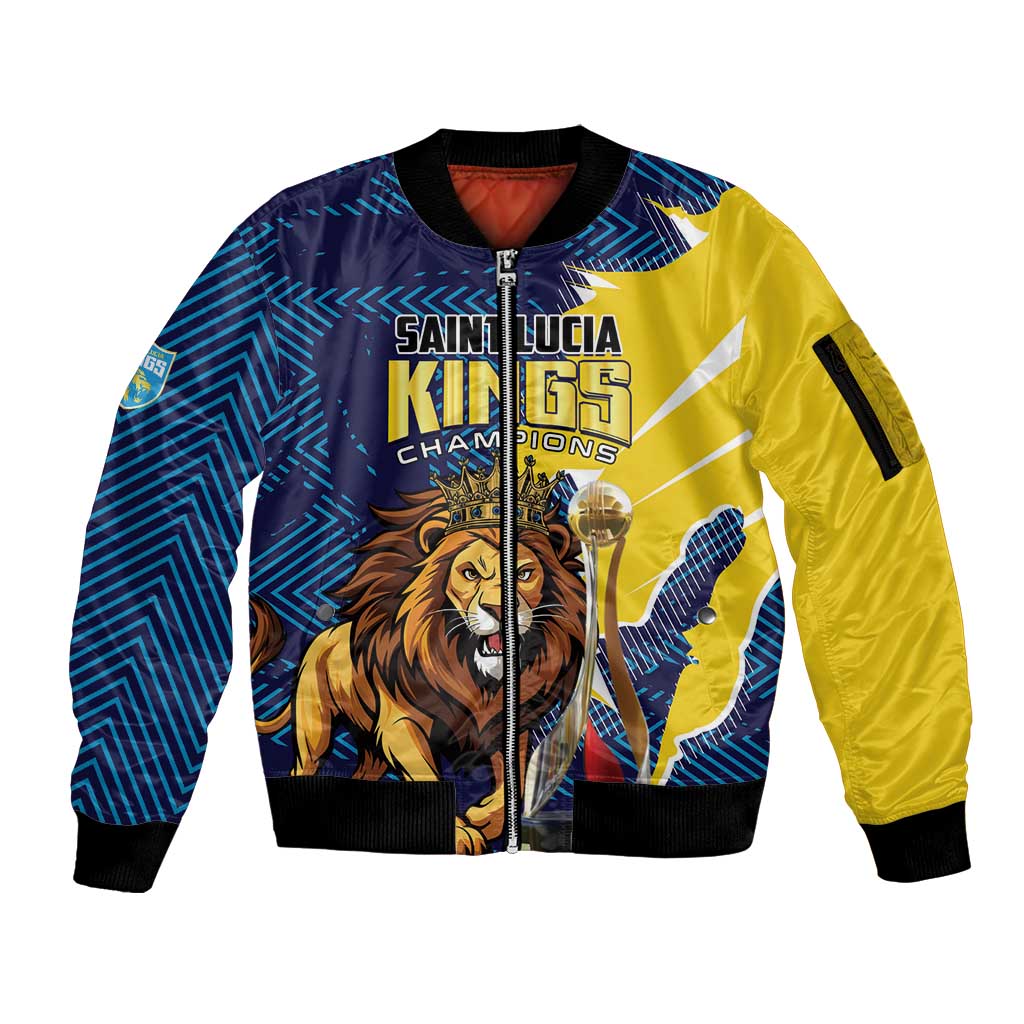 Custom Kings Saint Lucia Champions Cricket Sleeve Zip Bomber Jacket St Lucia Glory Awaits - Wonder Print Shop