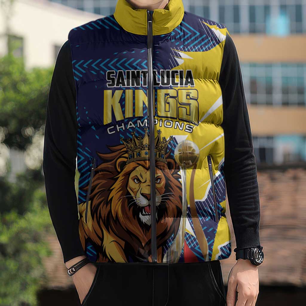 Custom Kings Saint Lucia Champions Cricket Sleeveless Puffer Jacket St Lucia Glory Awaits - Wonder Print Shop