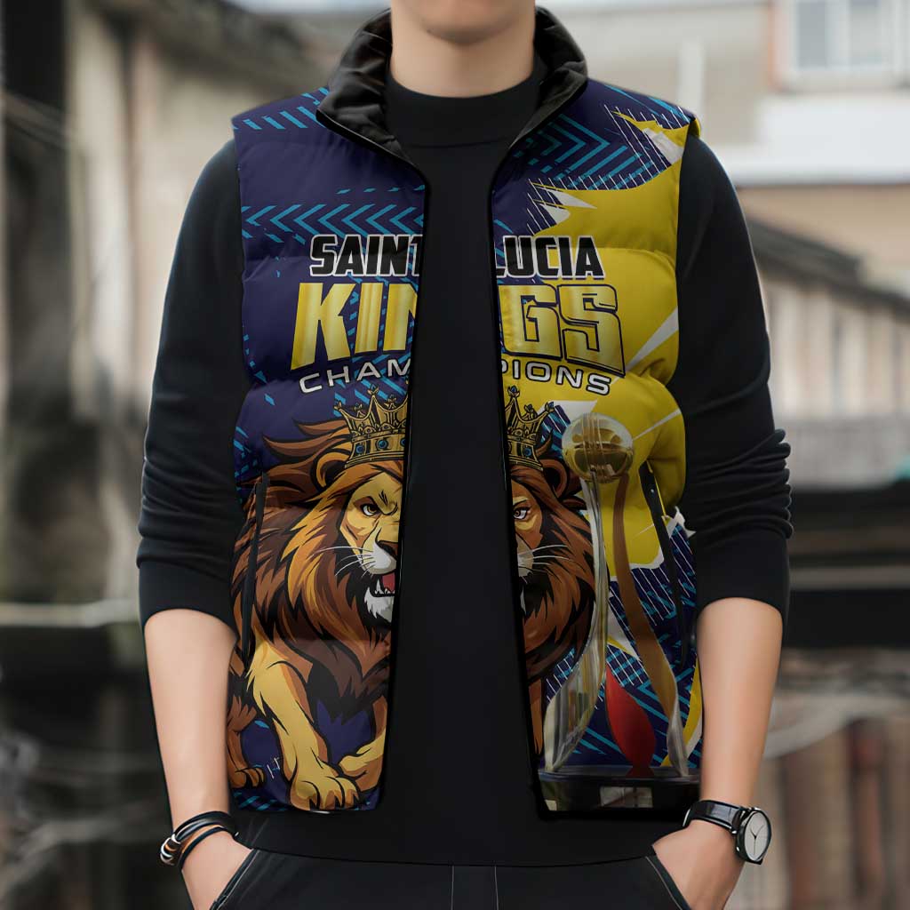 Custom Kings Saint Lucia Champions Cricket Sleeveless Puffer Jacket St Lucia Glory Awaits - Wonder Print Shop