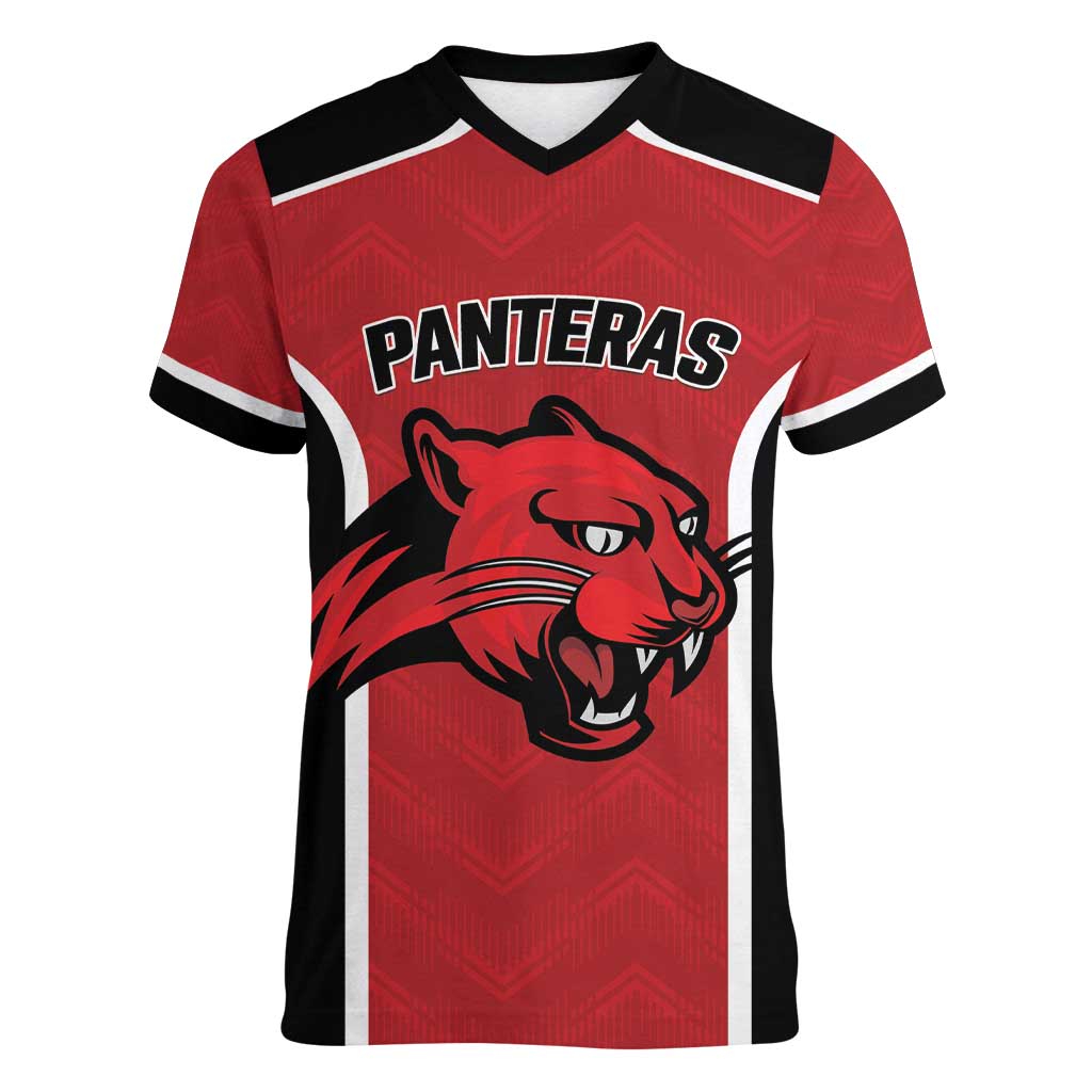 Panteras Guatemala Rugby Custom Women V-Neck T-Shirt Siempre Fuertes Siempre Panteras - Wonder Print Shop
