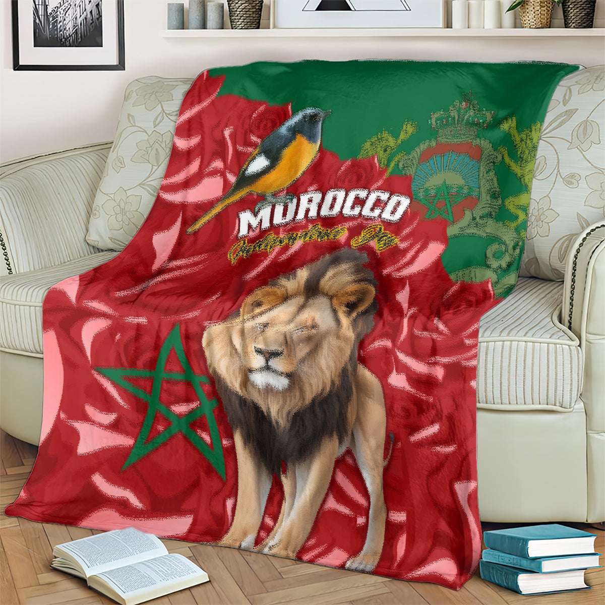morocco-independence-day-blanket-barbary-lion-with-moussier-redstart