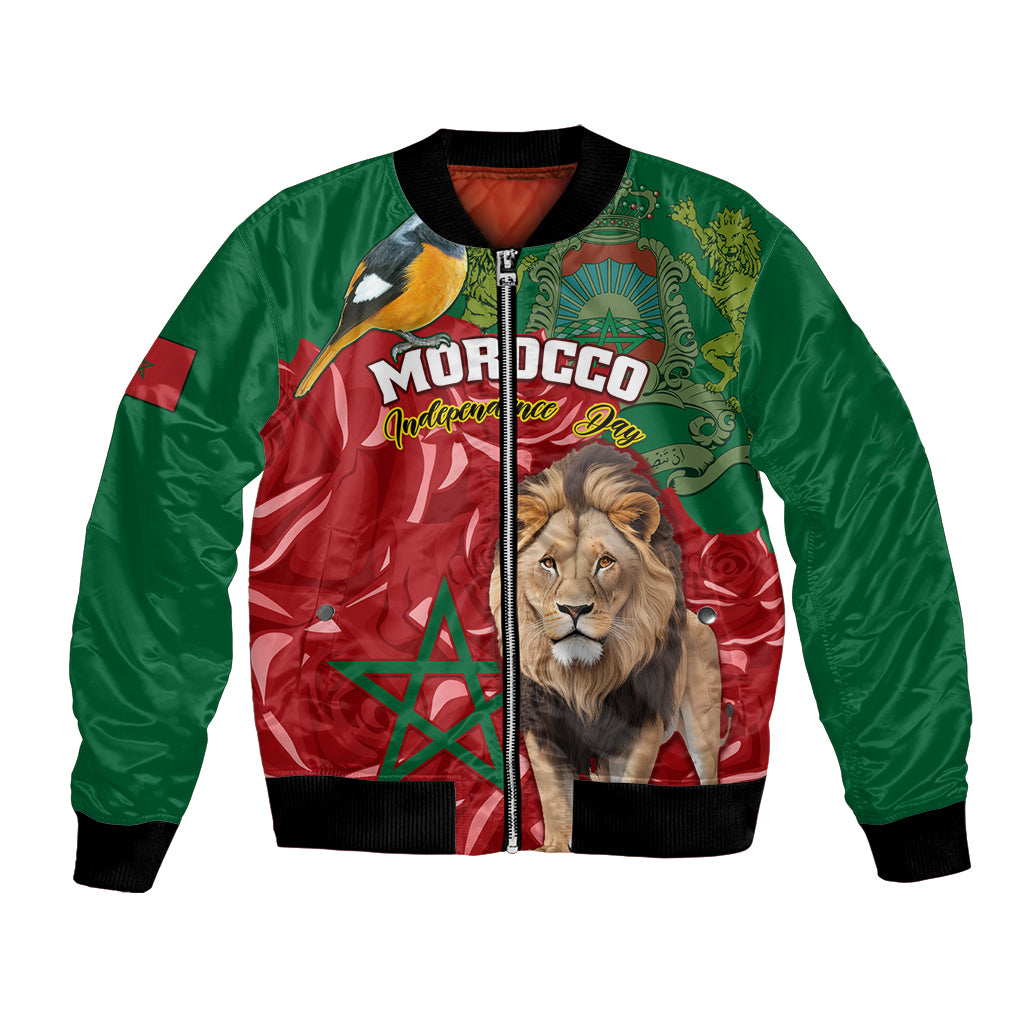 Morocco Independence Day Bomber Jacket Barbary Lion With Moussier Redstart - Wonder Print Shop