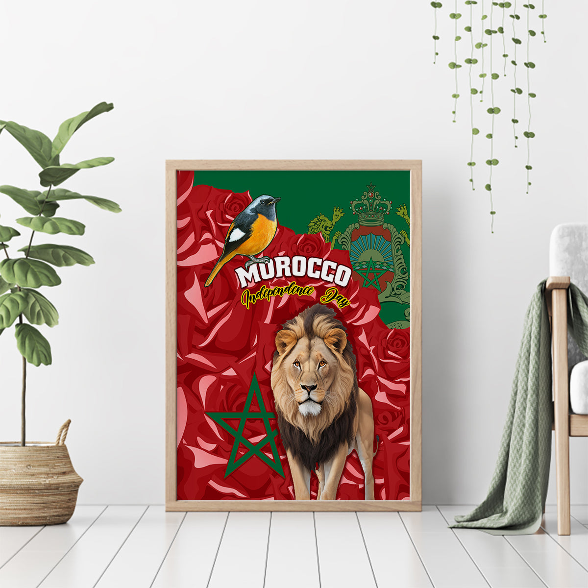 Morocco Independence Day Canvas Wall Art Barbary Lion With Moussier Redstart - Wonder Print Shop