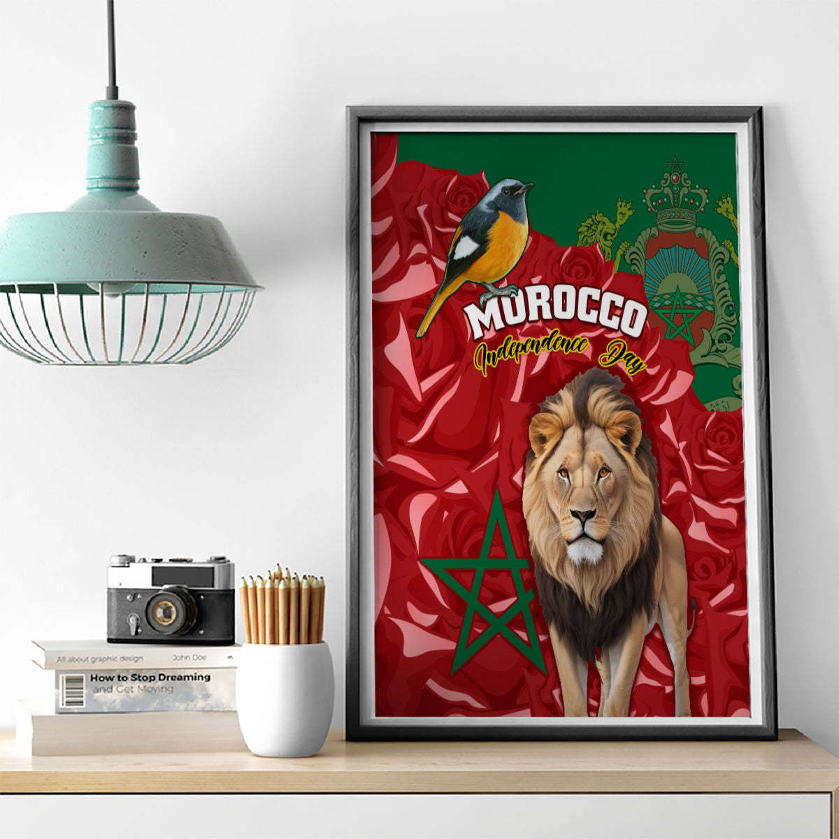 Morocco Independence Day Canvas Wall Art Barbary Lion With Moussier Redstart - Wonder Print Shop