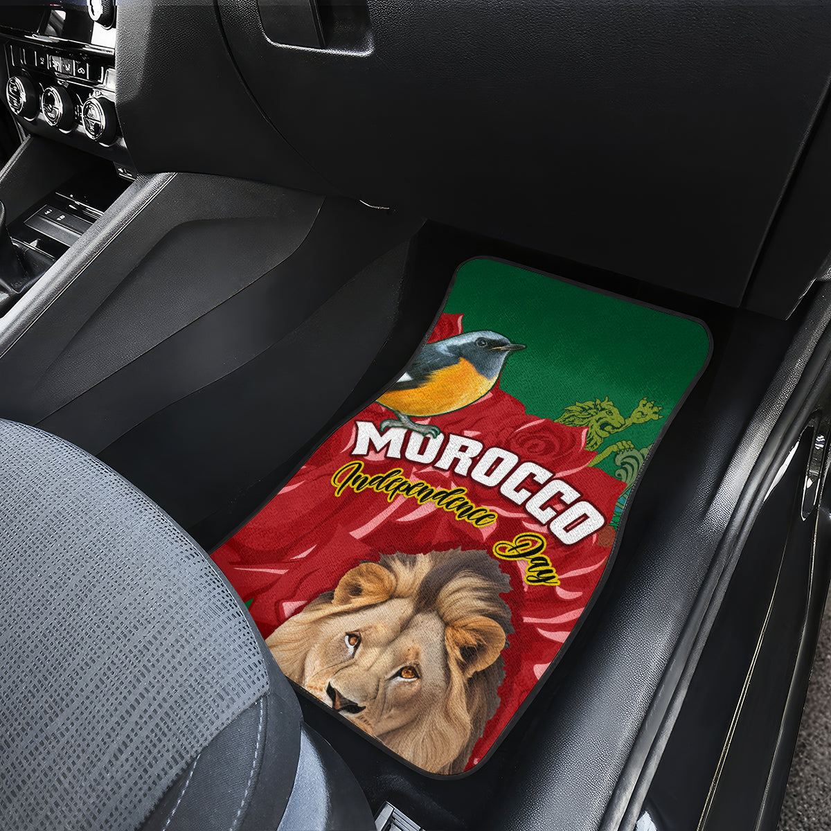 Morocco Independence Day Car Mats Barbary Lion With Moussier Redstart - Wonder Print Shop