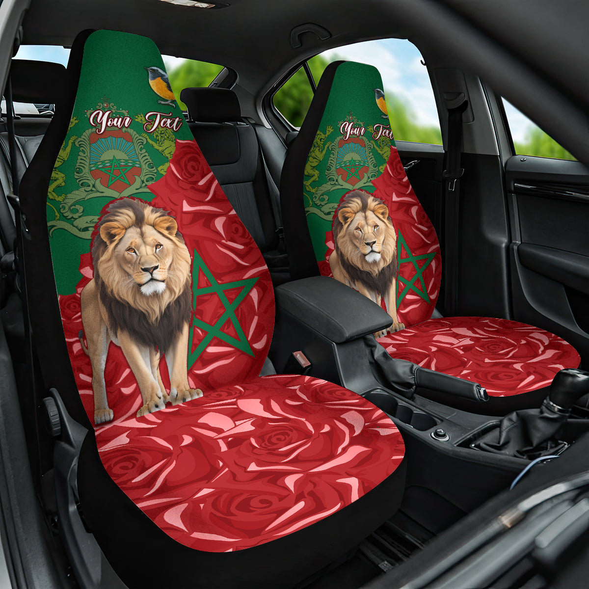 Morocco Independence Day Car Seat Cover Barbary Lion With Moussier Redstart - Wonder Print Shop