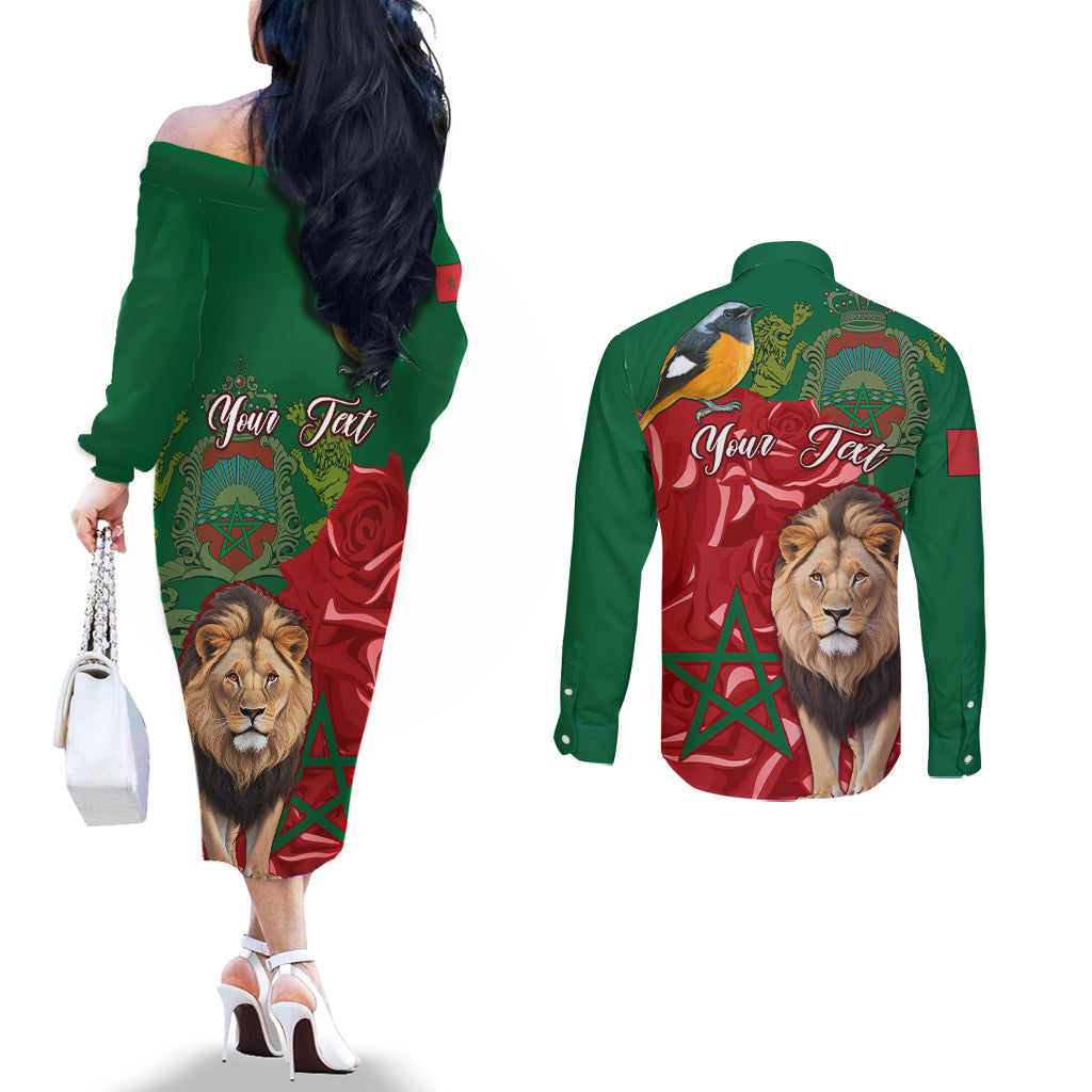morocco-independence-day-couples-matching-off-the-shoulder-long-sleeve-dress-and-long-sleeve-button-shirts-barbary-lion-with-moussier-redstart