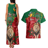 Morocco Independence Day Couples Matching Tank Maxi Dress and Hawaiian Shirt Barbary Lion With Moussier Redstart - Wonder Print Shop