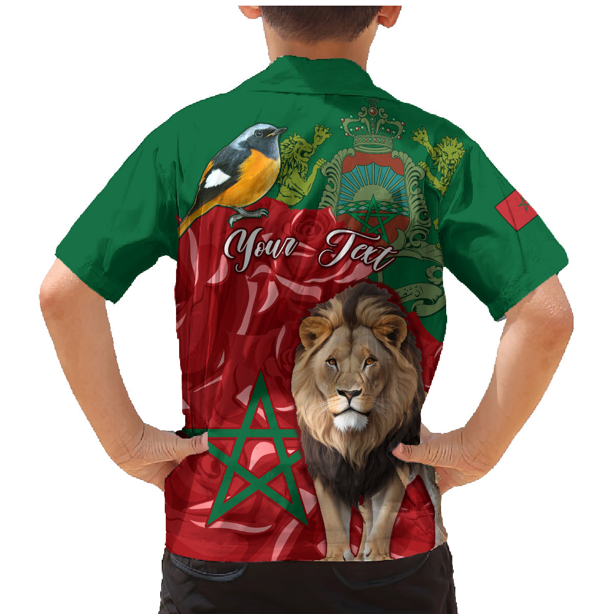 Morocco Independence Day Family Matching Mermaid Dress and Hawaiian Shirt Barbary Lion With Moussier Redstart - Wonder Print Shop