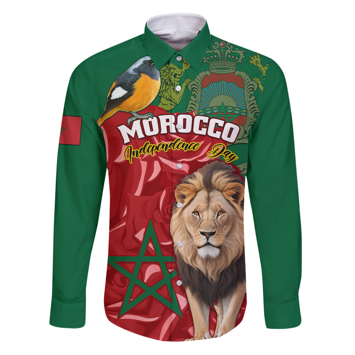Morocco Independence Day Family Matching Puletasi Dress and Hawaiian Shirt Barbary Lion With Moussier Redstart - Wonder Print Shop