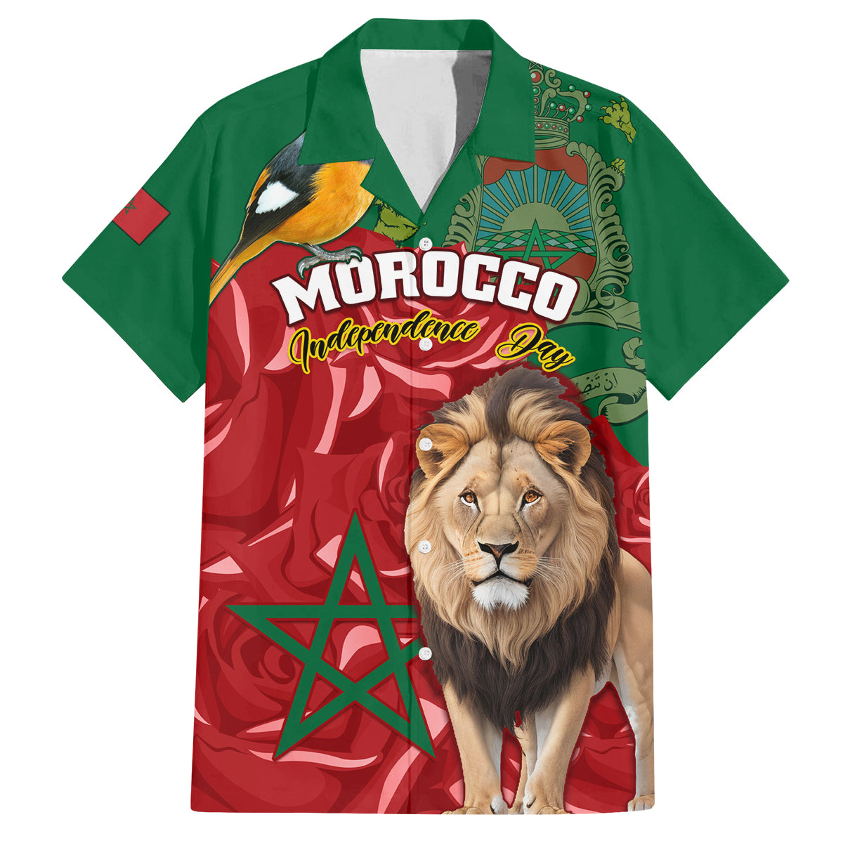Morocco Independence Day Family Matching Summer Maxi Dress and Hawaiian Shirt Barbary Lion With Moussier Redstart - Wonder Print Shop