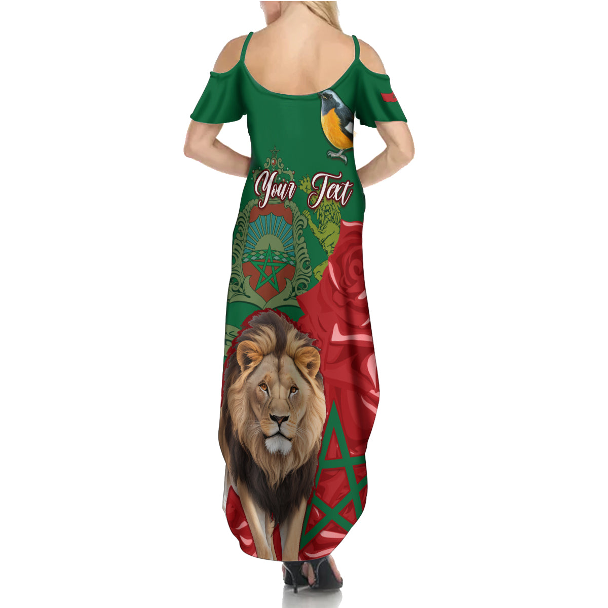 Morocco Independence Day Family Matching Summer Maxi Dress and Hawaiian Shirt Barbary Lion With Moussier Redstart - Wonder Print Shop