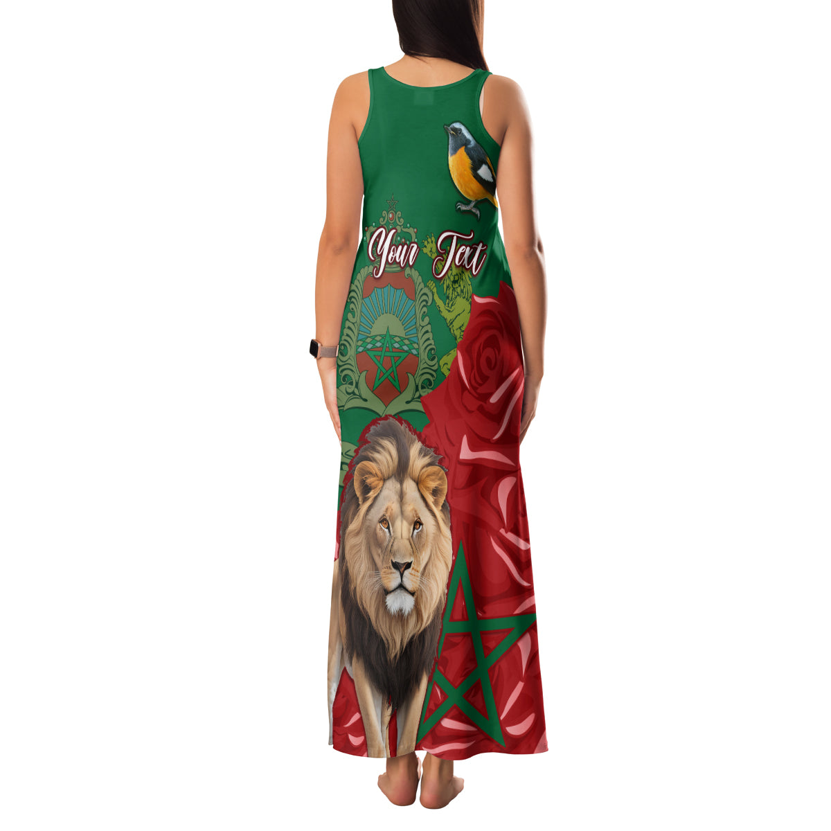 Morocco Independence Day Family Matching Tank Maxi Dress and Hawaiian Shirt Barbary Lion With Moussier Redstart - Wonder Print Shop