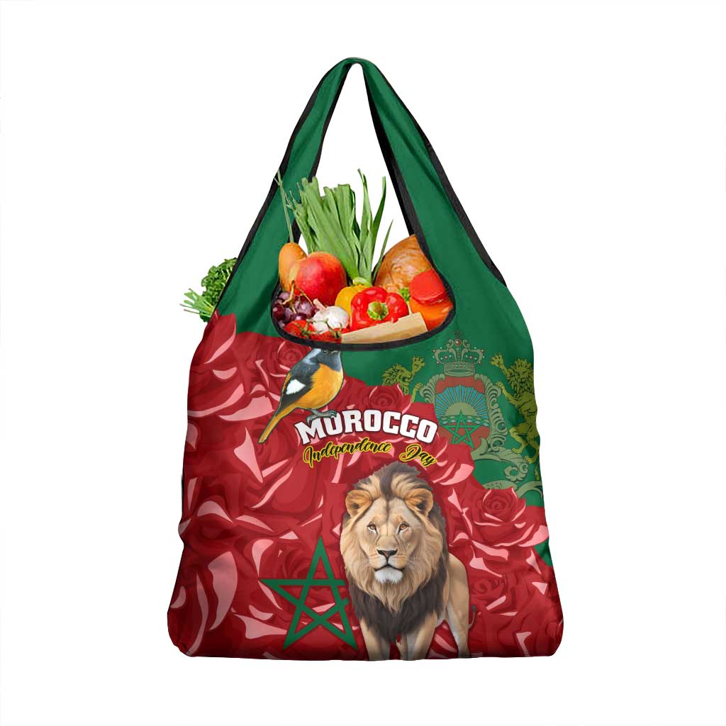 Morocco Independence Day Grocery Bag Barbary Lion With Moussier Redstart