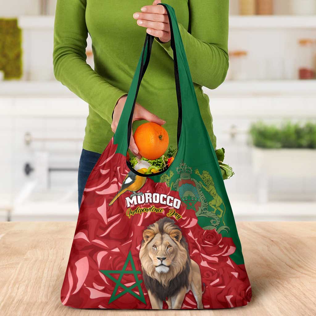Morocco Independence Day Grocery Bag Barbary Lion With Moussier Redstart