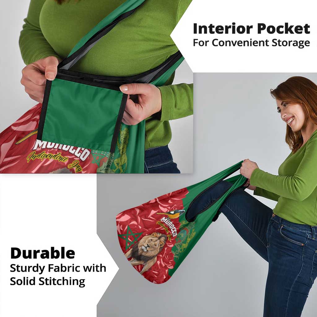 Morocco Independence Day Grocery Bag Barbary Lion With Moussier Redstart