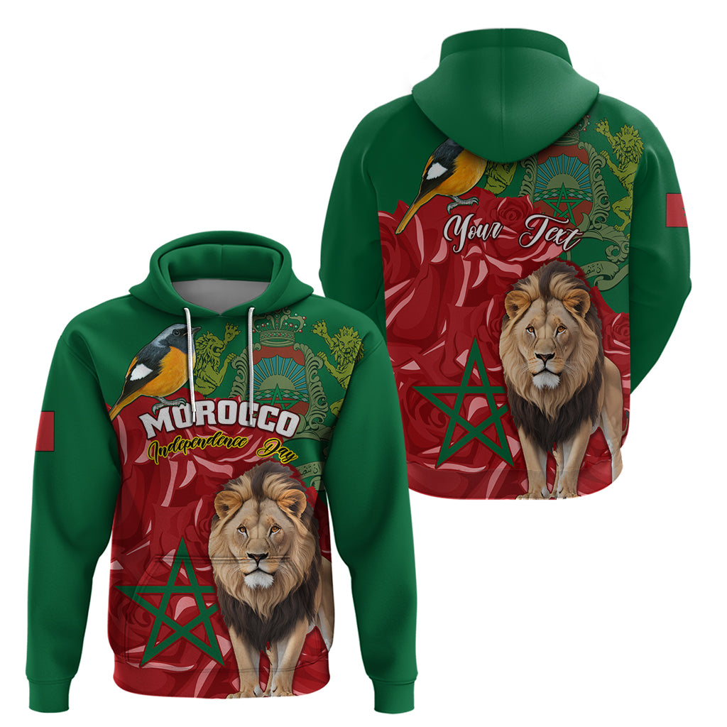 Morocco Independence Day Hoodie Barbary Lion With Moussier Redstart - Wonder Print Shop