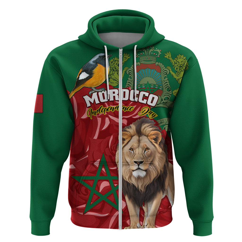 Morocco Independence Day Hoodie Barbary Lion With Moussier Redstart - Wonder Print Shop