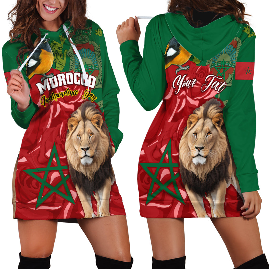Morocco Independence Day Hoodie Dress Barbary Lion With Moussier Redstart - Wonder Print Shop