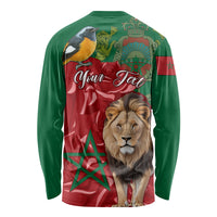 Morocco Independence Day Long Sleeve Shirt Barbary Lion With Moussier Redstart - Wonder Print Shop