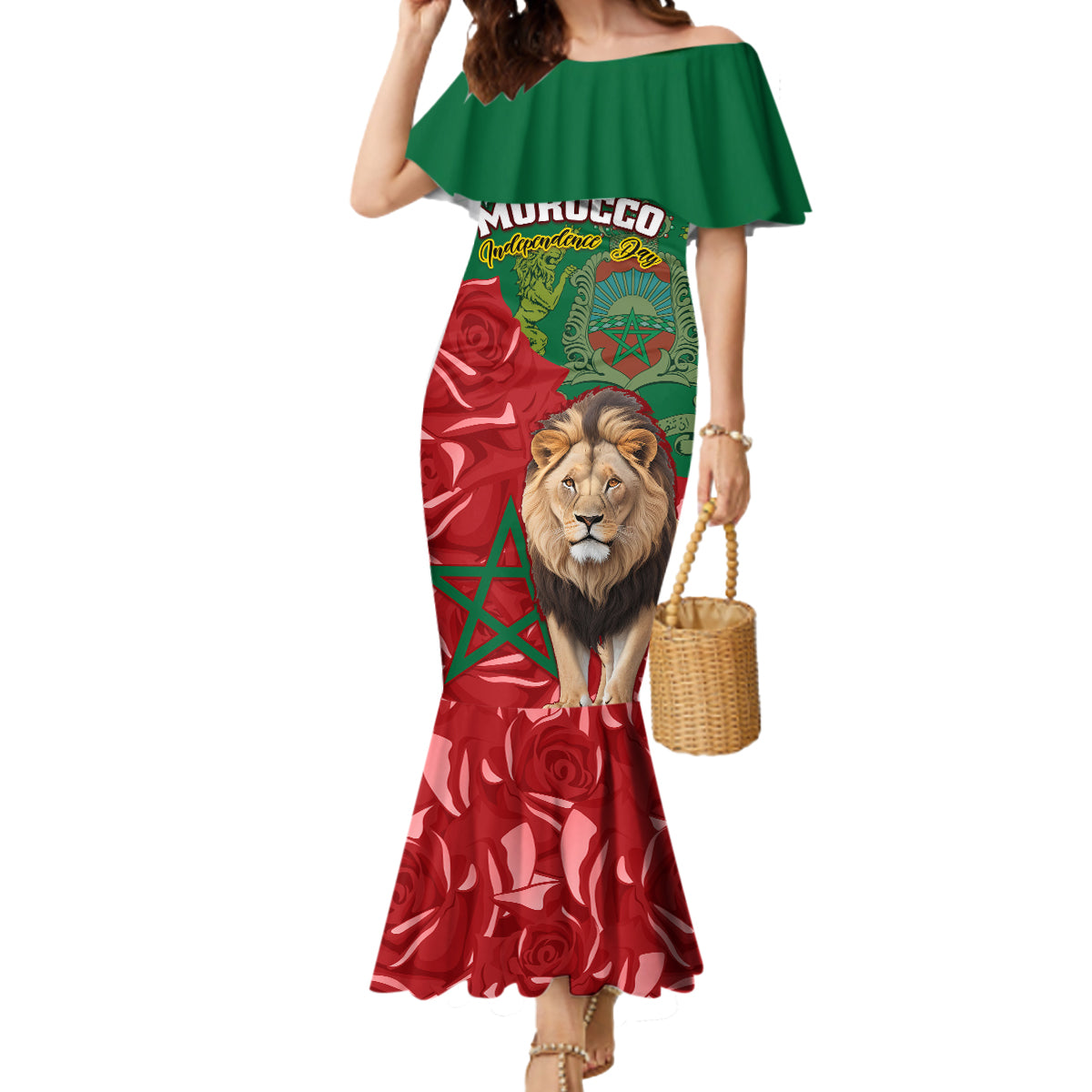 Morocco Independence Day Mermaid Dress Barbary Lion With Moussier Redstart - Wonder Print Shop