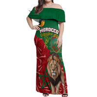 Morocco Independence Day Off Shoulder Maxi Dress Barbary Lion With Moussier Redstart - Wonder Print Shop