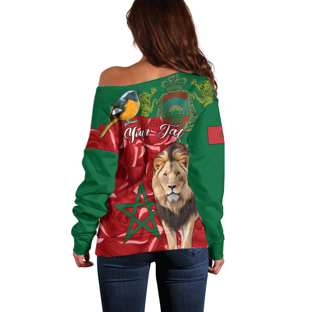 Morocco Independence Day Off Shoulder Sweater Barbary Lion With Moussier Redstart - Wonder Print Shop