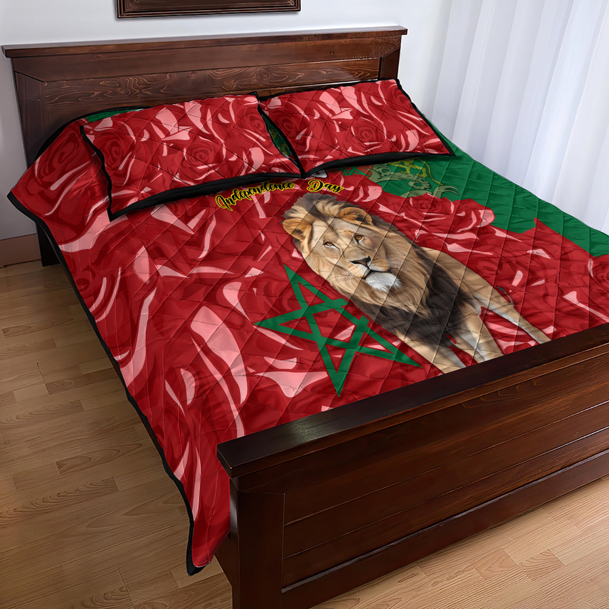 Morocco Independence Day Quilt Bed Set Barbary Lion With Moussier Redstart - Wonder Print Shop