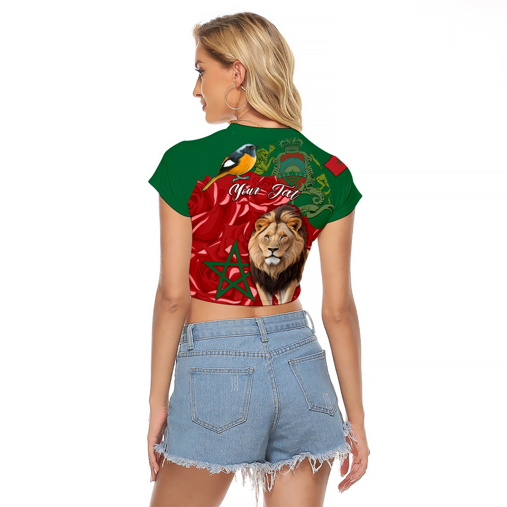 Morocco Independence Day Raglan Cropped T Shirt Barbary Lion With Moussier Redstart - Wonder Print Shop