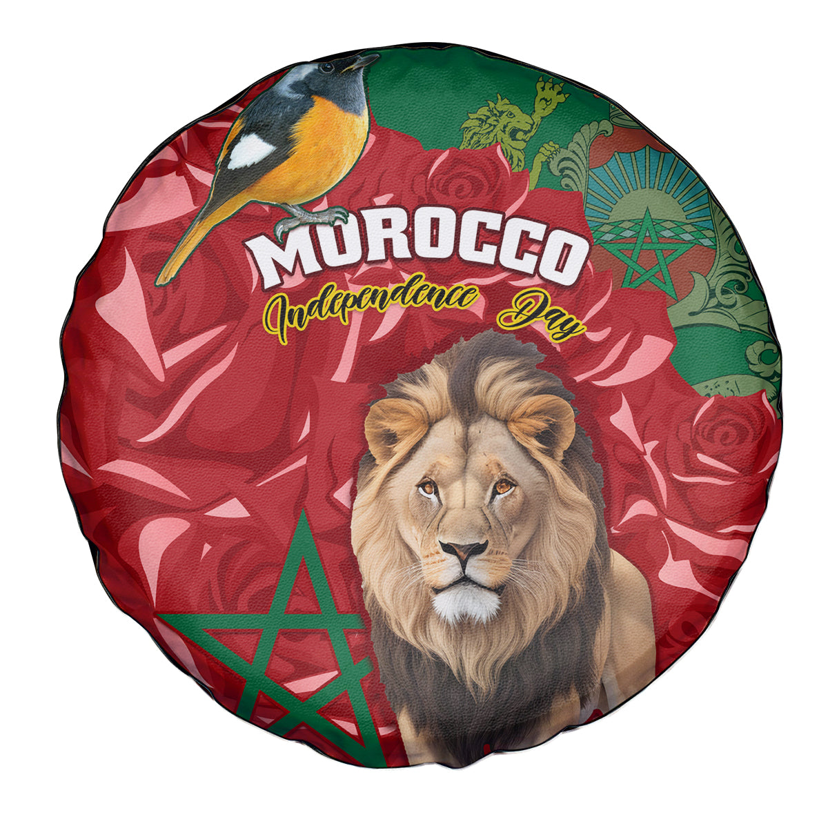 Morocco Independence Day Spare Tire Cover Barbary Lion With Moussier Redstart - Wonder Print Shop
