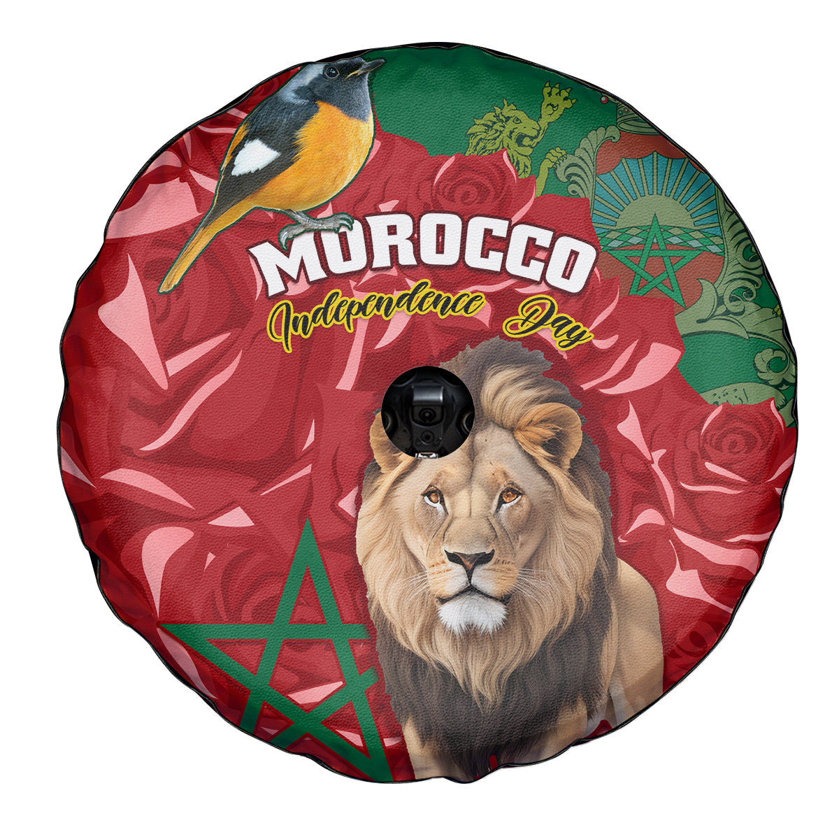 Morocco Independence Day Spare Tire Cover Barbary Lion With Moussier Redstart - Wonder Print Shop