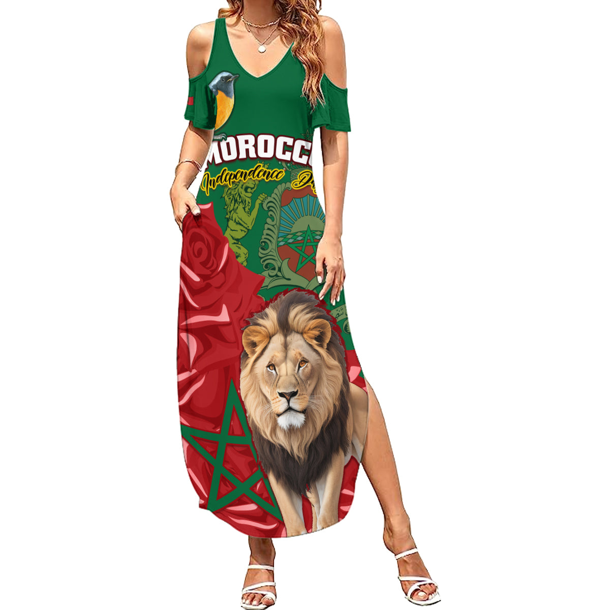 Morocco Independence Day Summer Maxi Dress Barbary Lion With Moussier Redstart - Wonder Print Shop