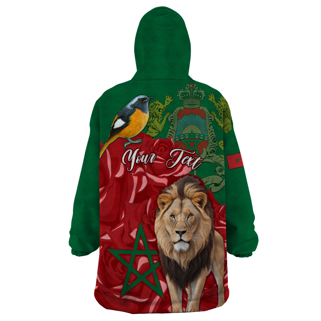 Morocco Independence Day Wearable Blanket Hoodie Barbary Lion With Moussier Redstart - Wonder Print Shop