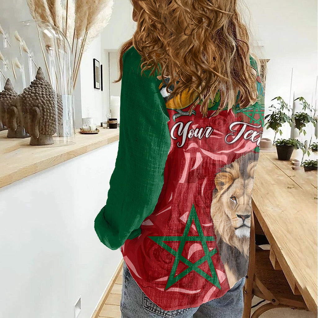 Morocco Independence Day Women Casual Shirt Barbary Lion With Moussier Redstart - Wonder Print Shop
