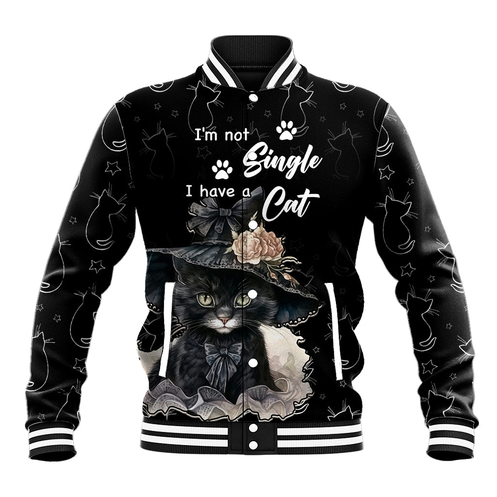 Single Day Baseball Jacket I Am Not Single I Have A Cat - Wonder Print Shop