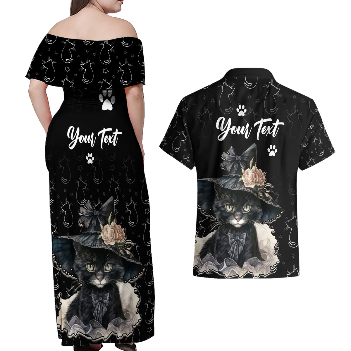 Single Day Couples Matching Off Shoulder Maxi Dress and Hawaiian Shirt I Am Not Single I Have A Cat - Wonder Print Shop