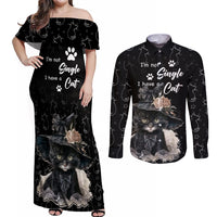 Single Day Couples Matching Off Shoulder Maxi Dress and Long Sleeve Button Shirts I Am Not Single I Have A Cat - Wonder Print Shop