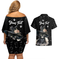 Single Day Couples Matching Off Shoulder Short Dress and Hawaiian Shirt I Am Not Single I Have A Cat - Wonder Print Shop