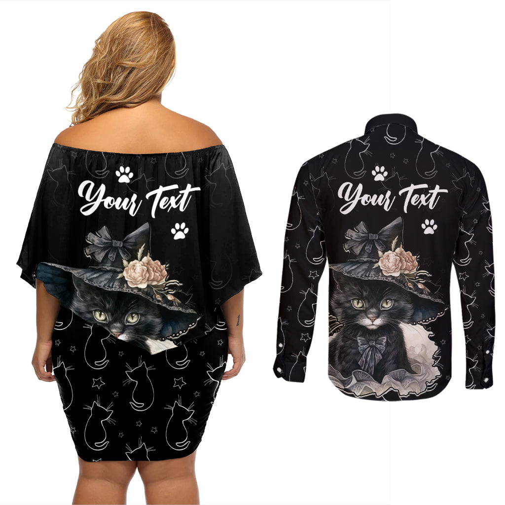 Single Day Couples Matching Off Shoulder Short Dress and Long Sleeve Button Shirts I Am Not Single I Have A Cat - Wonder Print Shop