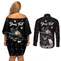 Single Day Couples Matching Off Shoulder Short Dress and Long Sleeve Button Shirts I Am Not Single I Have A Cat - Wonder Print Shop