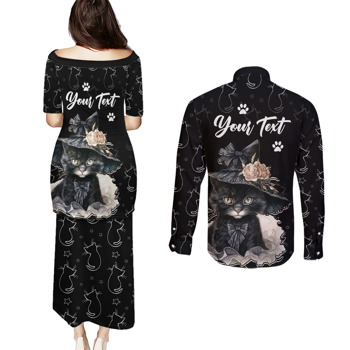 Single Day Couples Matching Puletasi Dress and Long Sleeve Button Shirts I Am Not Single I Have A Cat - Wonder Print Shop