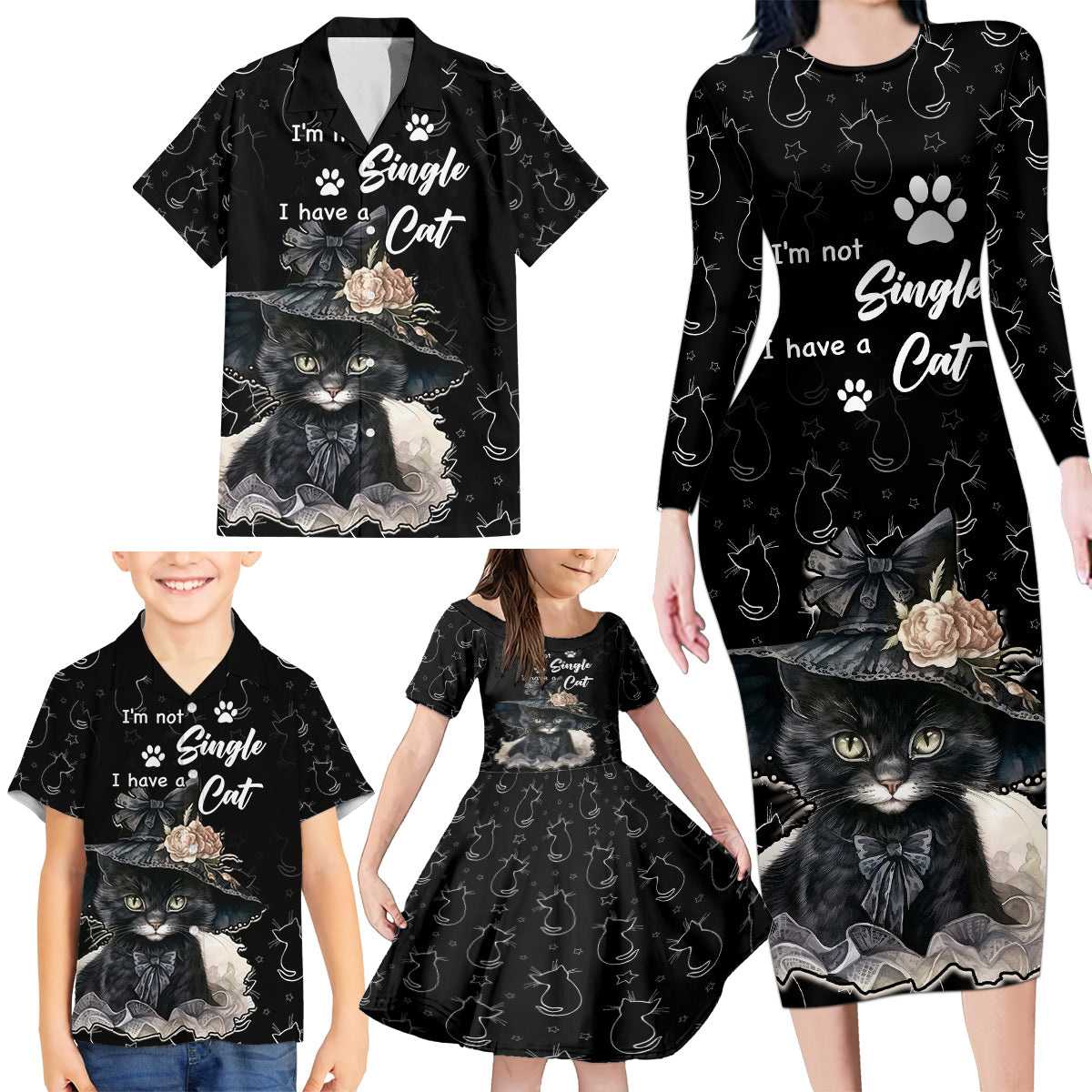 Single Day Family Matching Long Sleeve Bodycon Dress and Hawaiian Shirt I Am Not Single I Have A Cat - Wonder Print Shop