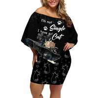 Single Day Family Matching Off Shoulder Short Dress and Hawaiian Shirt I Am Not Single I Have A Cat - Wonder Print Shop