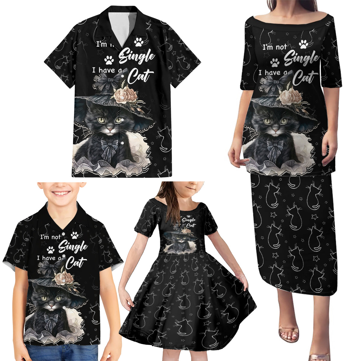 Single Day Family Matching Puletasi Dress and Hawaiian Shirt I Am Not Single I Have A Cat - Wonder Print Shop